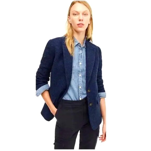 J. Crew Womens Boyfriend English Wool Blazer Navy Speckled Size 4 NWT Preppy - Picture 1 of 8